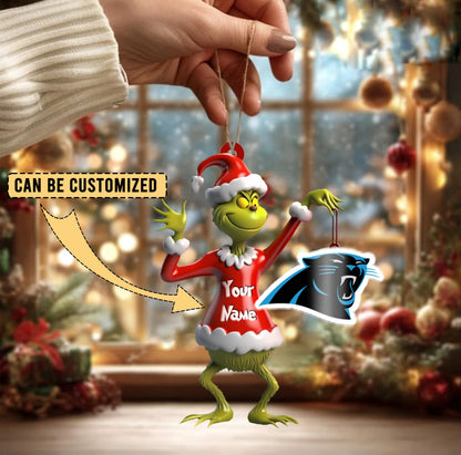LIMITED EDITION - NEW CUSTOMIZED NFL23 CLP CAROLINA PANTHERS THE GRINCH ACRYLIC ORNAMENT