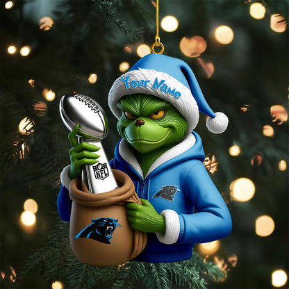 LIMITED EDITION - NEW CUSTOMIZED NFL23 CLP CAROLINA PANTHERS THE GRINCH ACRYLIC ORNAMENT