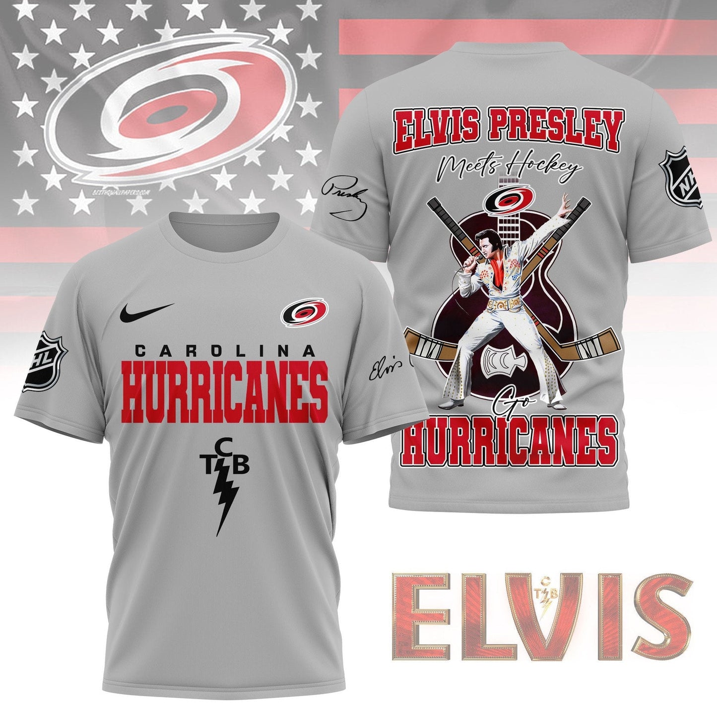 LIMITED EDITION - NEW CUSTOMIZED NHL07 CLH CAROLINA HURRICANES X ELVIS PRESLEY FAN 3D SHIRT