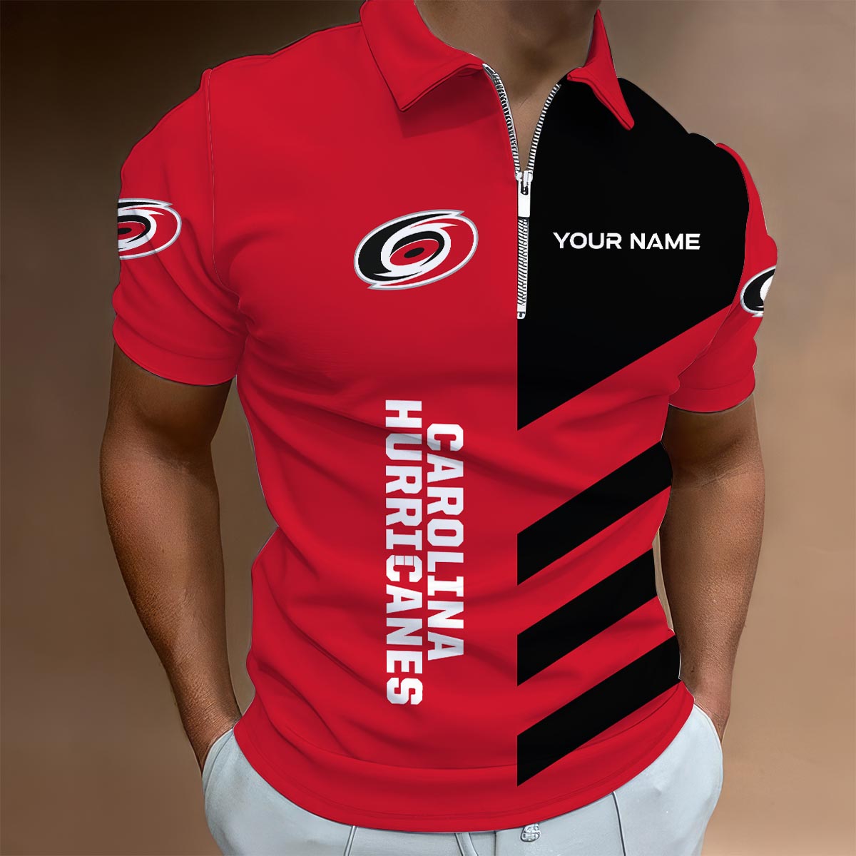 LIMITED EDITION - NEW CUSTOMIZED NHL07 CLH CAROLINA HURRICANES ZIP POLO SHIRT