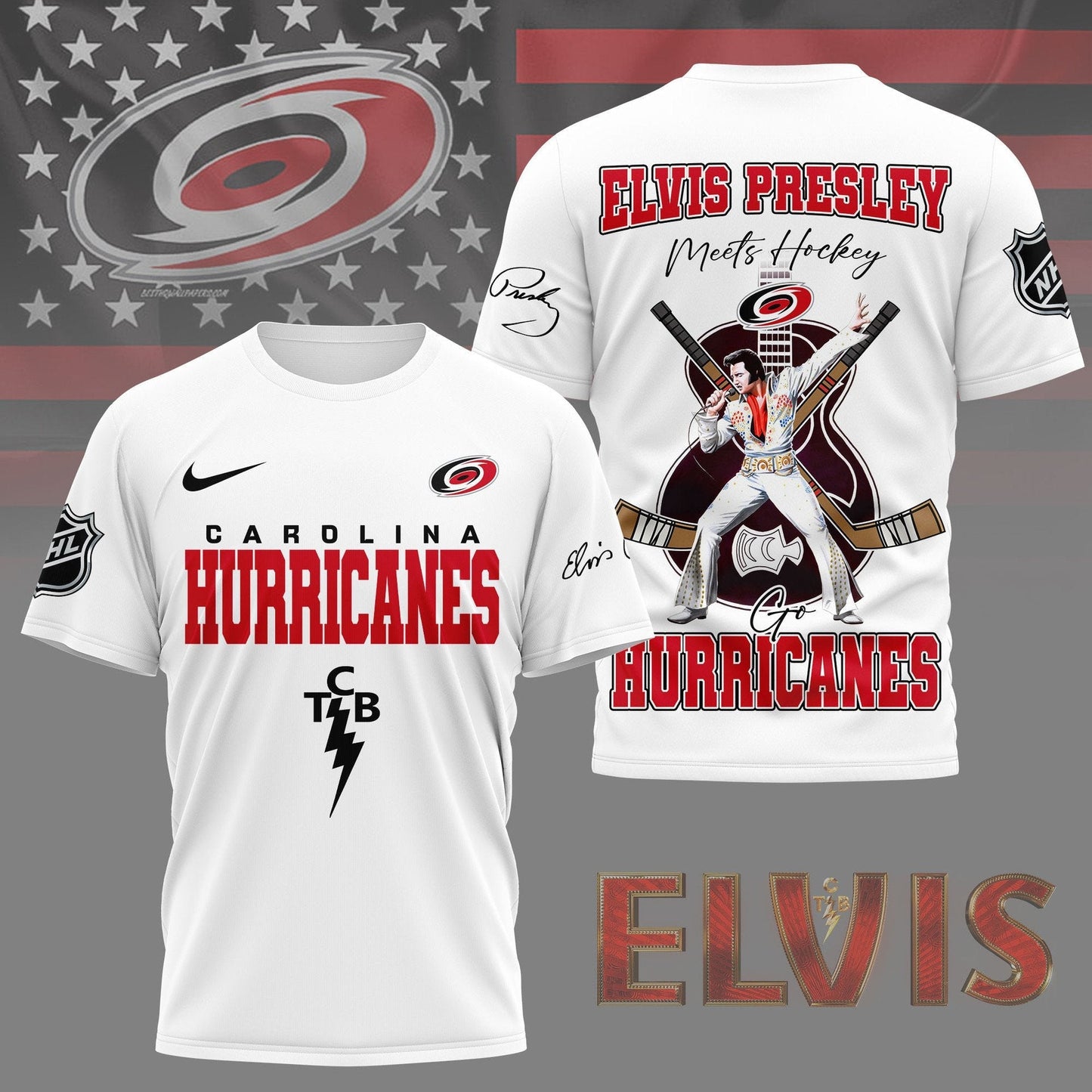LIMITED EDITION - NEW CUSTOMIZED NHL07 CLH CAROLINA HURRICANES X ELVIS PRESLEY FAN 3D SHIRT