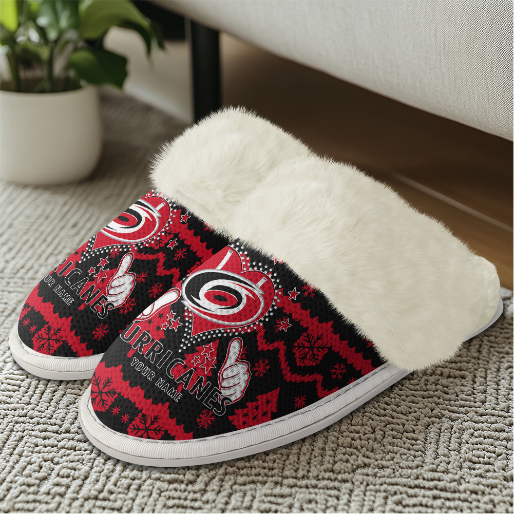 LIMITED EDITION - NEW CUSTOMIZED NHL07 CLH CAROLINA HURRICANES FUR-LINED SLIPPERS