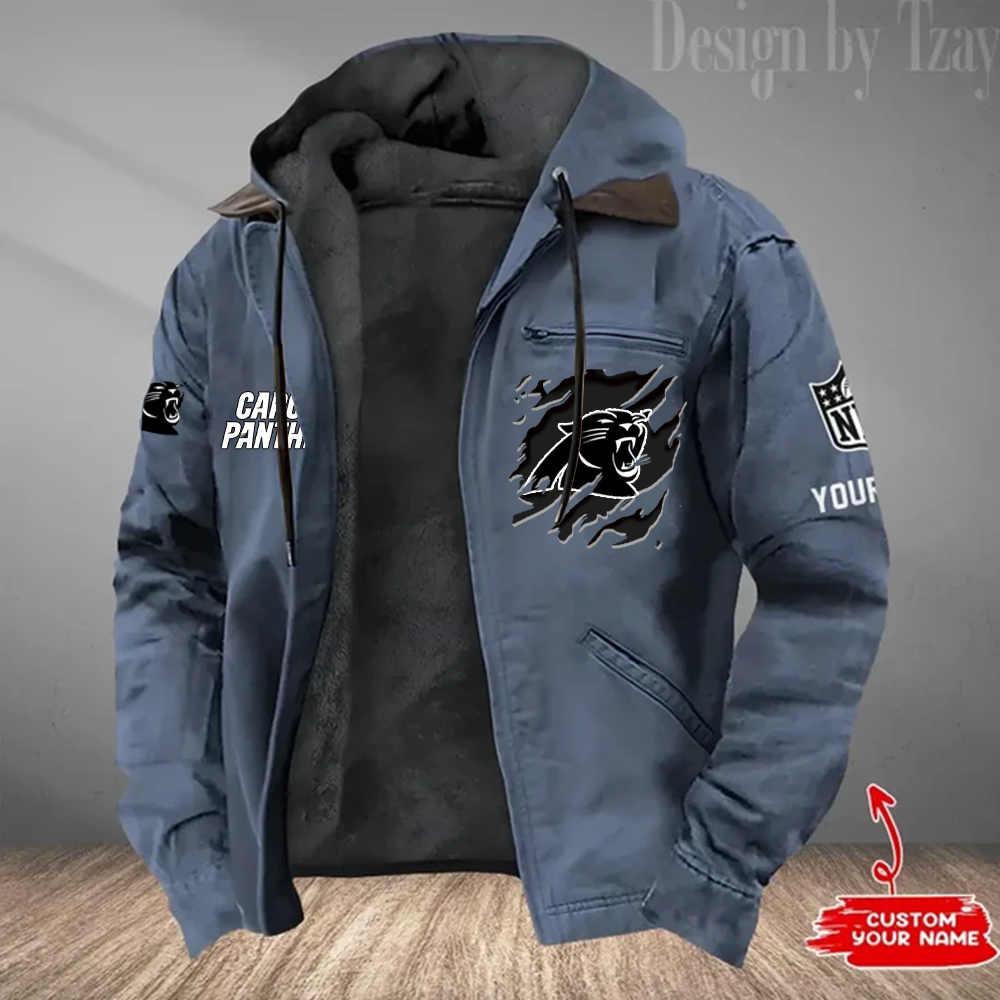 LIMITED EDITION - NEW CUSTOMIZED NFL23 CLP CAROLINA PANTHERS HOODED CARDIGAN JACKET