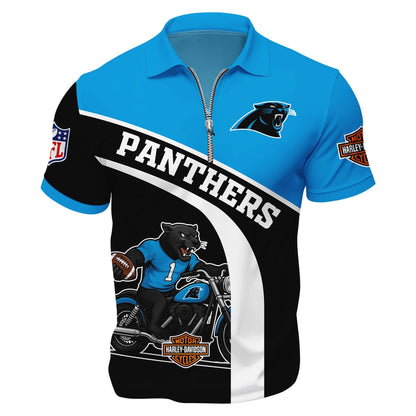 LIMITED EDITION - NEW CUSTOMIZED NFL23 CLP CAROLINA PANTHERS HARLEY-DAVIDSON POLO WITH ZIPPER SHIRT