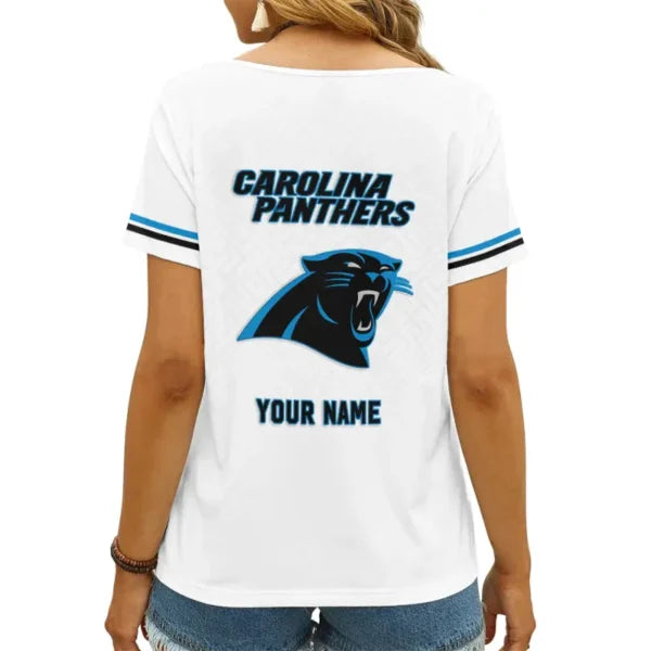 LIMITED EDITION - NEW CUSTOMIZED NFL23 CLP CAROLINA PANTHERS V-NECK FEMALE SHIRT