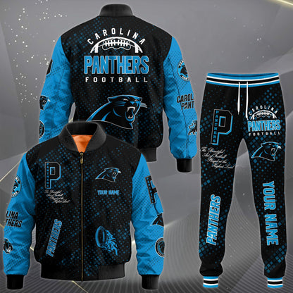 LIMITED EDITION - NEW CUSTOMIZED NFL23 CLP CAROLINA PANTHERS SATIN VARSITY JACKET & LONG PANTS