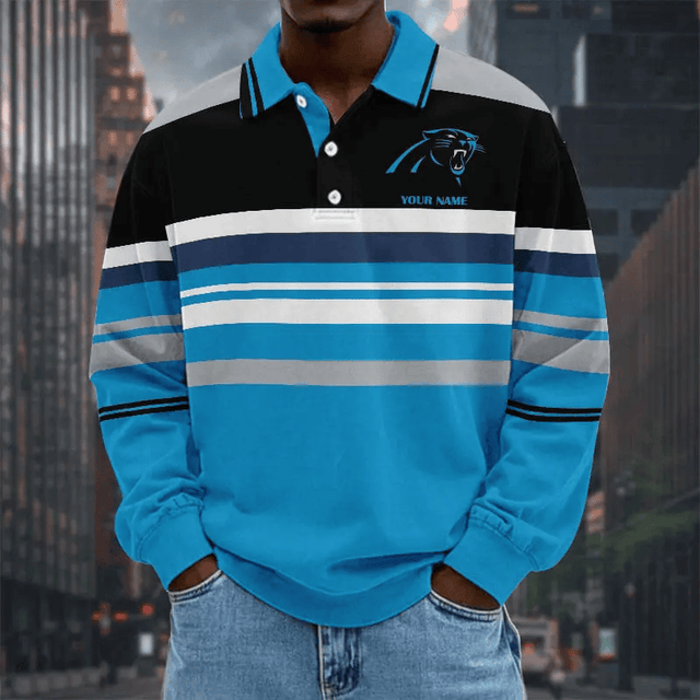 LIMITED EDITION - NEW CUSTOMIZED NFL23 CLP CAROLINA PANTHERS MEN LONG SLEEVE POLO