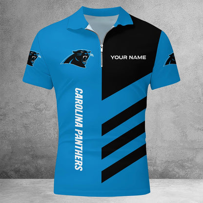 LIMITED EDITION - NEW CUSTOMIZED NFL23 CLP CAROLINA PANTHERS ZIP POLO SHIRT