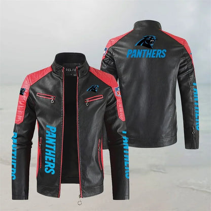 LIMITED EDITION - NEW CUSTOMIZED NFL23 CLP CAROLINA PANTHERS LEATHER BIKER JACKET