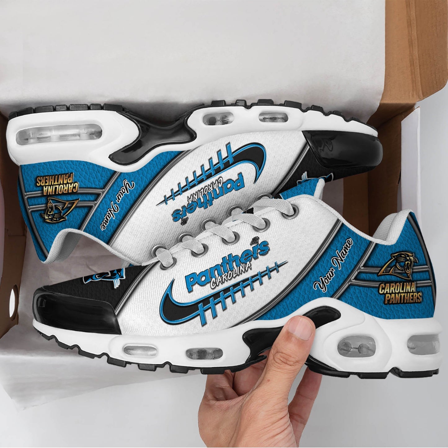 LIMITED EDITION - NEW CUSTOMIZED NFL23 CLP CAROLINA PANTHERS UNISEX AIR MAX PLUS SNEAKERS