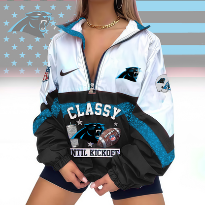 LIMITED EDITION - NEW CUSTOMIZED NFL23 CLP CAROLINA PANTHERS V-NECK ZIPPER SWEATSHIRT JACKET
