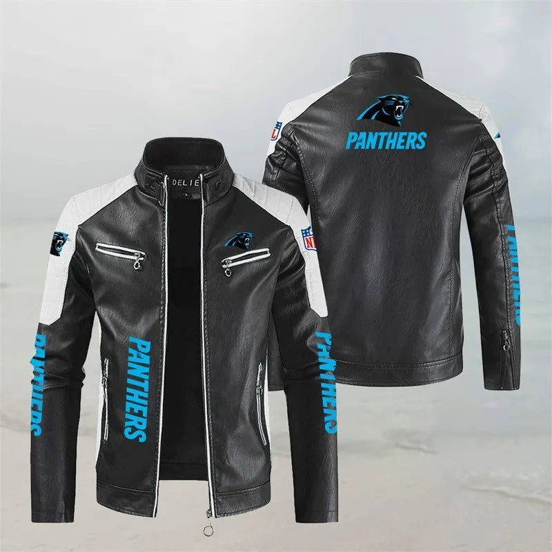 LIMITED EDITION - NEW CUSTOMIZED NFL23 CLP CAROLINA PANTHERS LEATHER BIKER JACKET