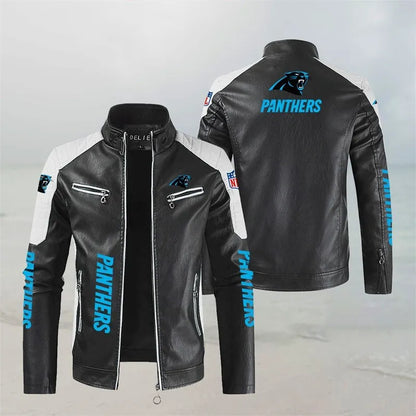 LIMITED EDITION - NEW CUSTOMIZED NFL23 CLP CAROLINA PANTHERS LEATHER BIKER JACKET