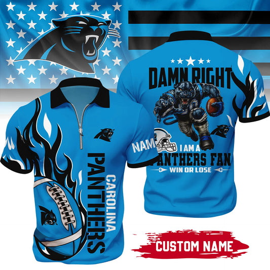 LIMITED EDITION - NEW CUSTOMIZED NFL23 CLP CAROLINA PANTHERS ZIP POLO SHIRT