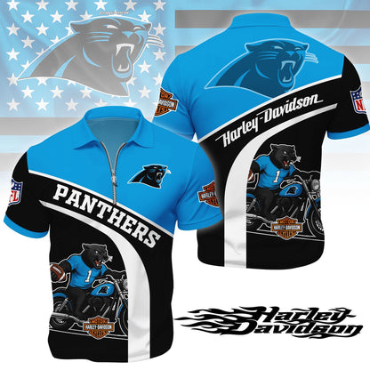 LIMITED EDITION - NEW CUSTOMIZED NFL23 CLP CAROLINA PANTHERS HARLEY-DAVIDSON POLO WITH ZIPPER SHIRT