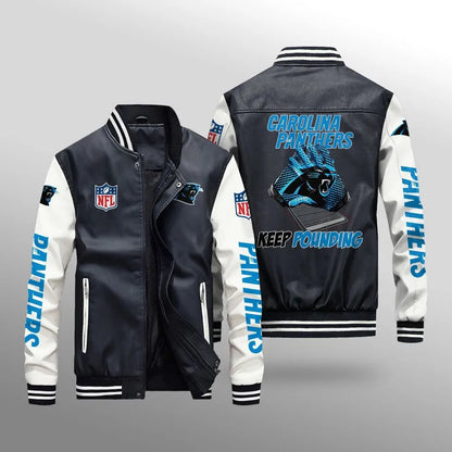 LIMITED EDITION - NEW CUSTOMIZED NFL23 CLP CAROLINA PANTHERS LEATHER BOMBER JACKET