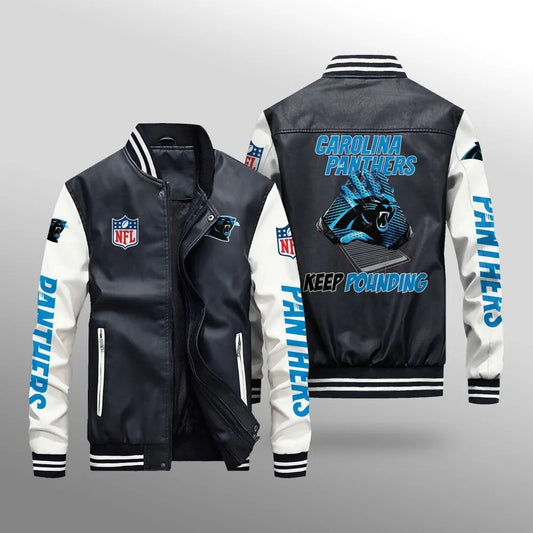 LIMITED EDITION - NEW CUSTOMIZED NFL23 CLP CAROLINA PANTHERS LEATHER BOMBER JACKET
