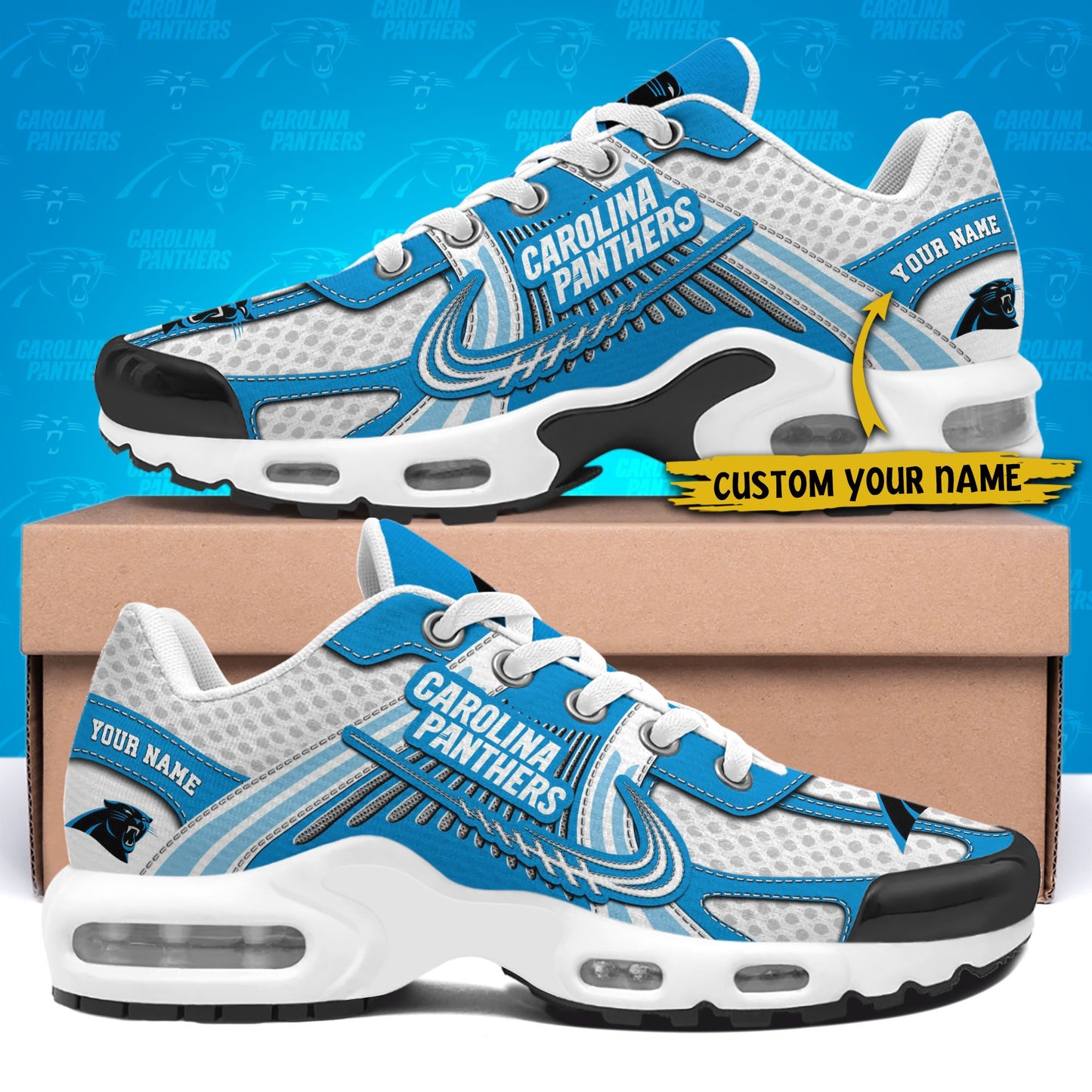 LIMITED EDITION - NEW CUSTOMIZED NFL23 CLP CAROLINA PANTHERS UNISEX AIR MAX PLUS SNEAKERS