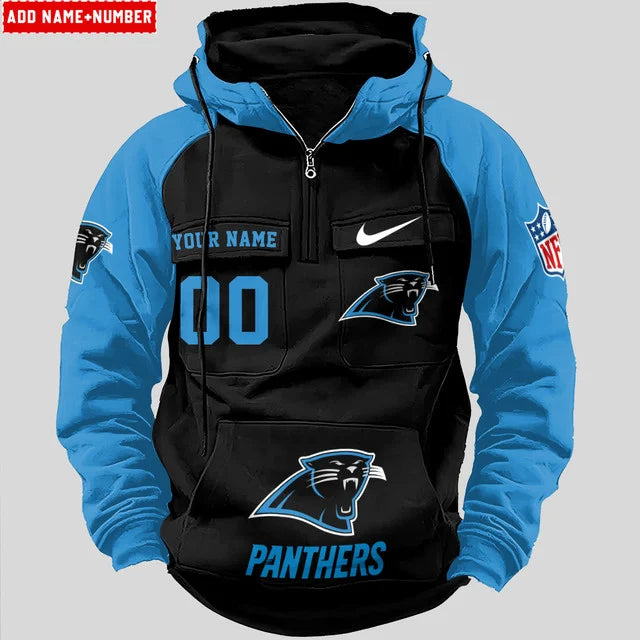 LIMITED EDITION - NEW CUSTOMIZED NFL23 CLP CAROLINA PANTHERS QUARTER ZIP HOODIE
