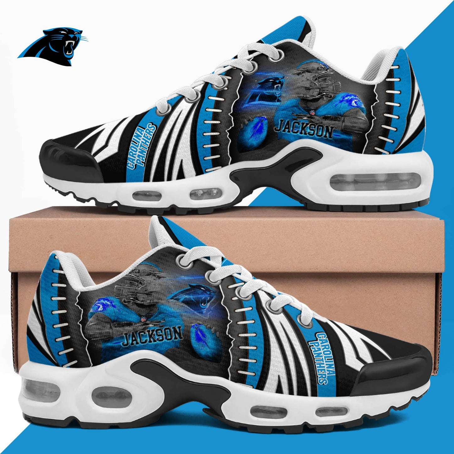 LIMITED EDITION - NEW CUSTOMIZED NFL23 CLP CAROLINA PANTHERS UNISEX AIR MAX PLUS SNEAKERS
