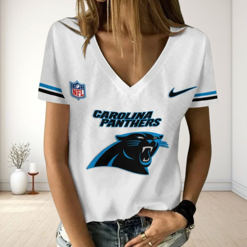 LIMITED EDITION - NEW CUSTOMIZED NFL23 CLP CAROLINA PANTHERS V-NECK FEMALE SHIRT
