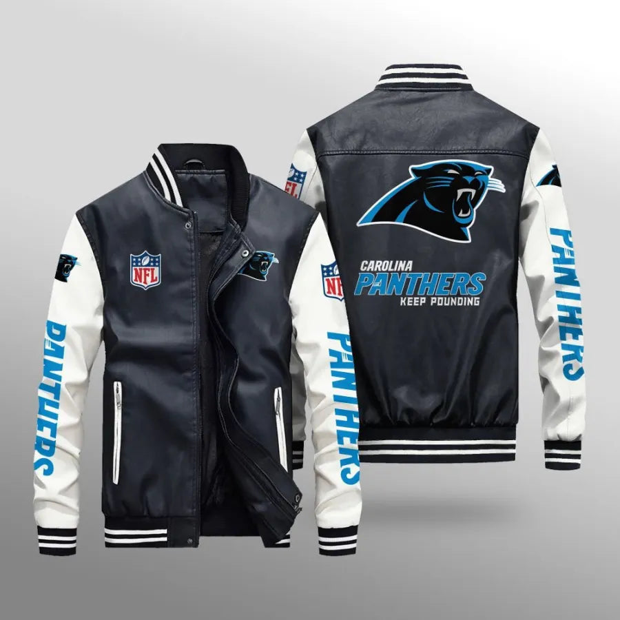 LIMITED EDITION - NEW CUSTOMIZED NFL23 CLP CAROLINA PANTHERS LEATHER BOMBER JACKET