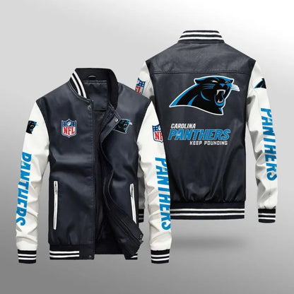 LIMITED EDITION - NEW CUSTOMIZED NFL23 CLP CAROLINA PANTHERS LEATHER BOMBER JACKET