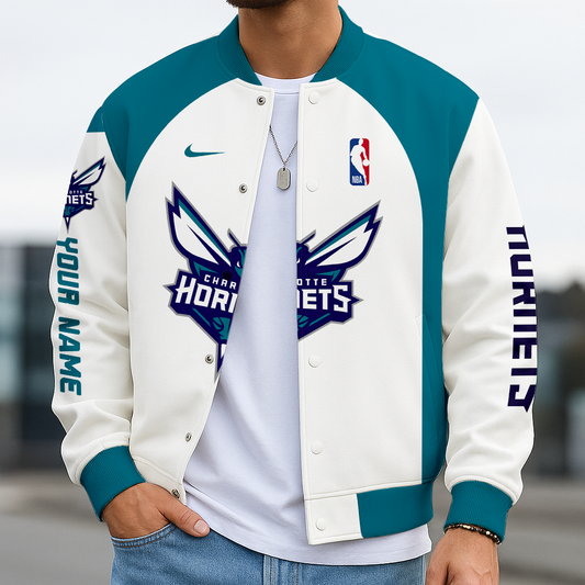 LIMITED EDITION - NEW CUSTOMIZED NBA27 CH CHARLOTTE HORNETS BASEBALL JACKET, SATIN VARSITY JACKET