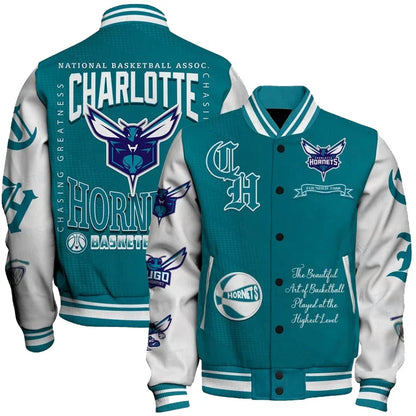 LIMITED EDITION - NEW CUSTOMIZED NBA27 CHO CHARLOTTE HORNETS BASEBALL JACKET, SATIN VARSITY JACKET