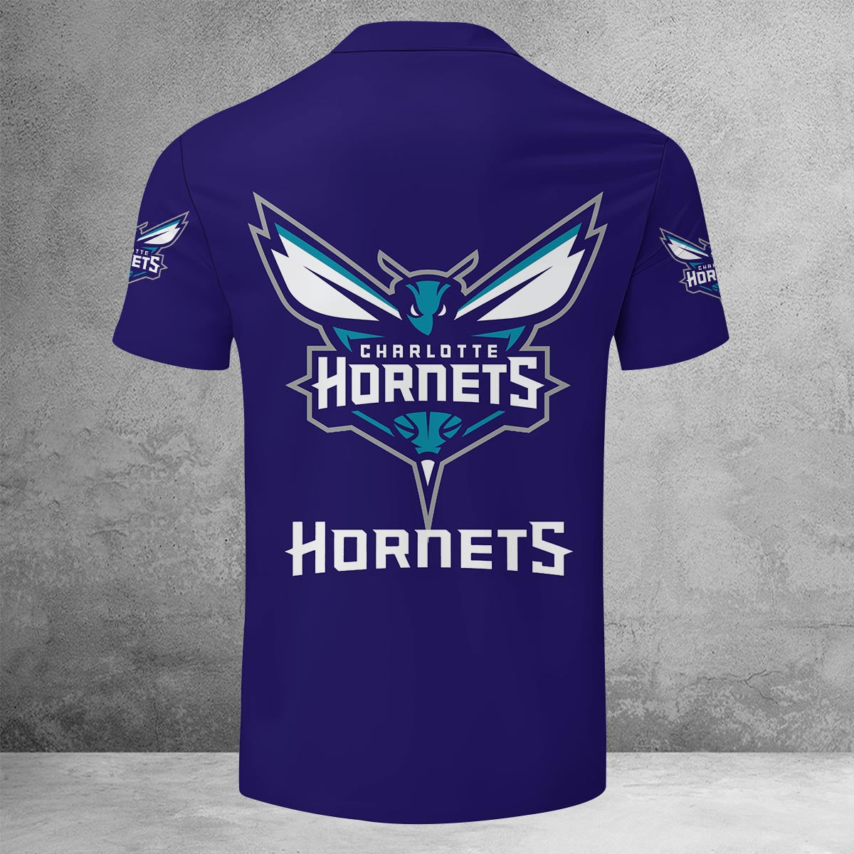 LIMITED EDITION - NEW CUSTOMIZED NBA27 CH CHARLOTTE HORNETS ZIP POLO SHIRT