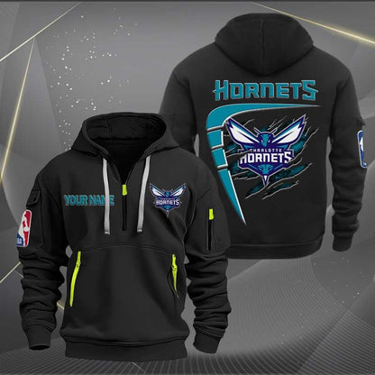 [HOT DEAL] NEW CUSTOMIZED NBA27 CH CHARLOTTE HORNETS QUARTER ZIP HOODIE