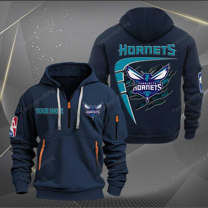 [HOT DEAL] NEW CUSTOMIZED NBA27 CH CHARLOTTE HORNETS QUARTER ZIP HOODIE