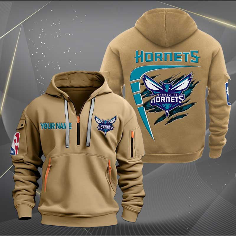 [HOT DEAL] NEW CUSTOMIZED NBA27 CH CHARLOTTE HORNETS QUARTER ZIP HOODIE