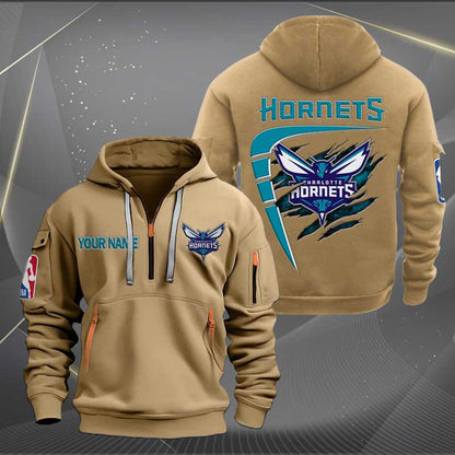 [HOT DEAL] NEW CUSTOMIZED NBA27 CH CHARLOTTE HORNETS QUARTER ZIP HOODIE