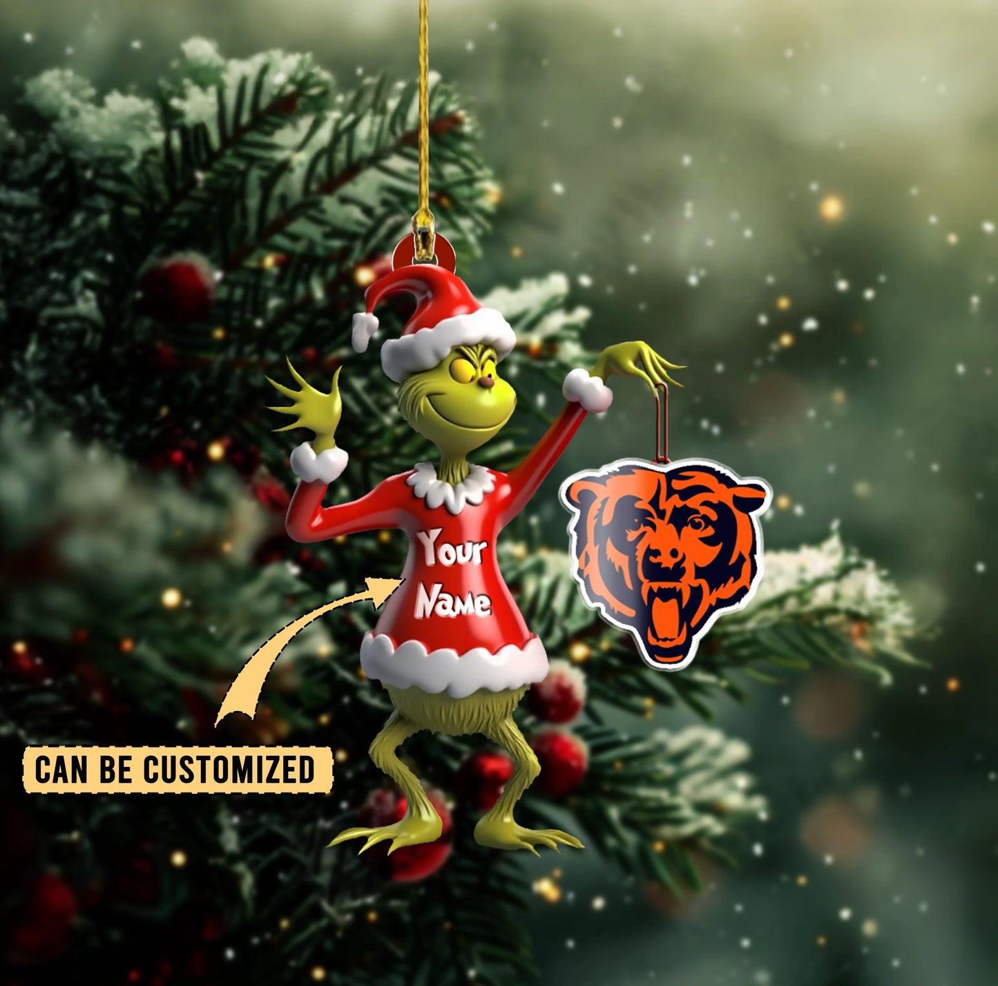 LIMITED EDITION - NEW CUSTOMIZED NFL26 CCB CHICAGO BEARS THE GRINCH ACRYLIC ORNAMENT