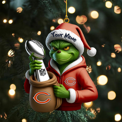 LIMITED EDITION - NEW CUSTOMIZED NFL26 CCB CHICAGO BEARS THE GRINCH ACRYLIC ORNAMENT