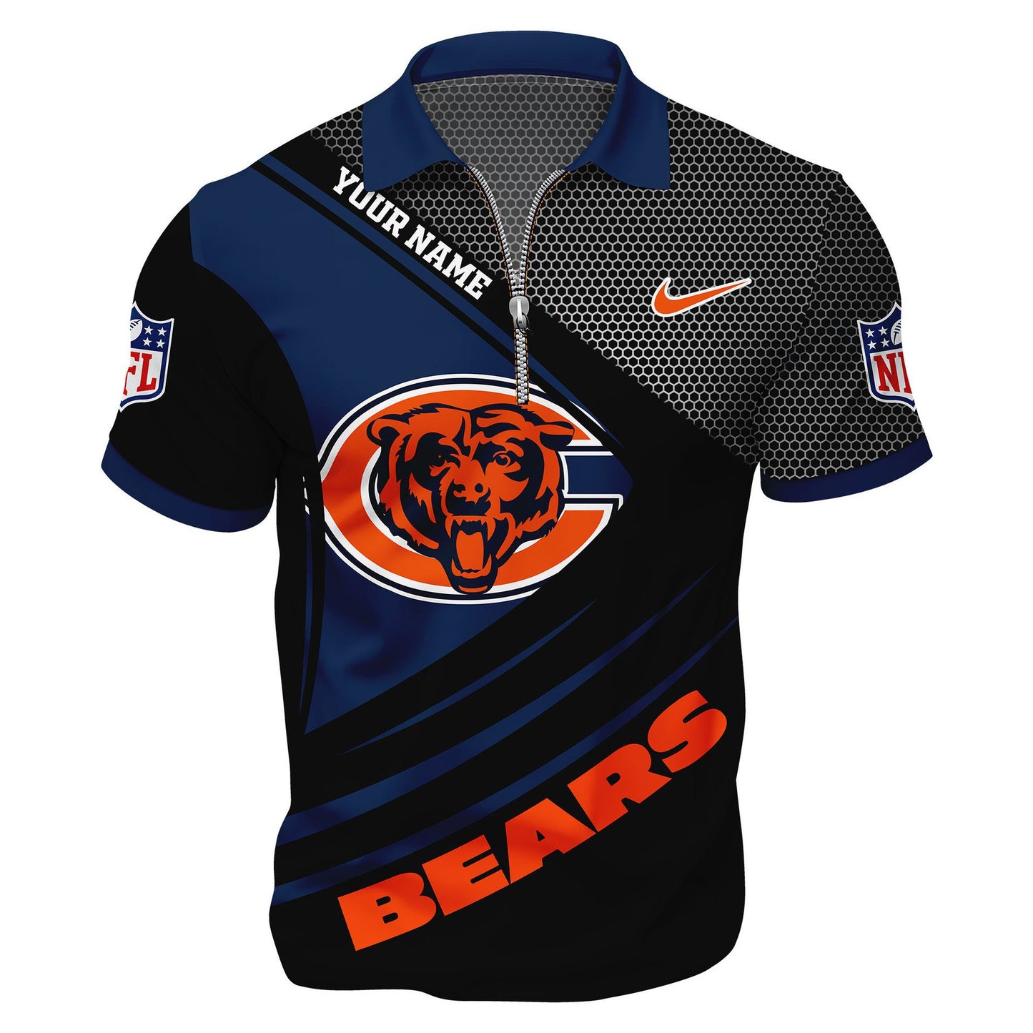 LIMITED EDITION - NEW CUSTOMIZED NFL26 CCB CHICAGO BEARS HARLEY-DAVIDSON POLO WITH ZIPPER SHIRT