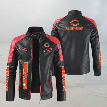 LIMITED EDITION - NEW CUSTOMIZED NFL26 CCB CHICAGO BEARS LEATHER BIKER JACKET
