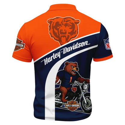 LIMITED EDITION - NEW CUSTOMIZED NFL26 CCB CHICAGO BEARS HARLEY-DAVIDSON POLO WITH ZIPPER SHIRT