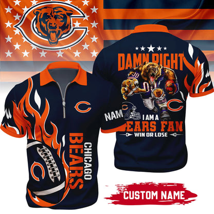 LIMITED EDITION - NEW CUSTOMIZED NFL26 CCB CHICAGO BEARS ZIP POLO SHIRT