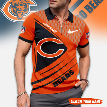 LIMITED EDITION - NEW CUSTOMIZED NFL26 CCB CHICAGO BEARS ZIP POLO SHIRT