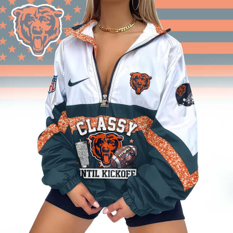 LIMITED EDITION - NEW CUSTOMIZED NFL26 CCB CHICAGO BEARS V-NECK ZIPPER SWEATSHIRT JACKET