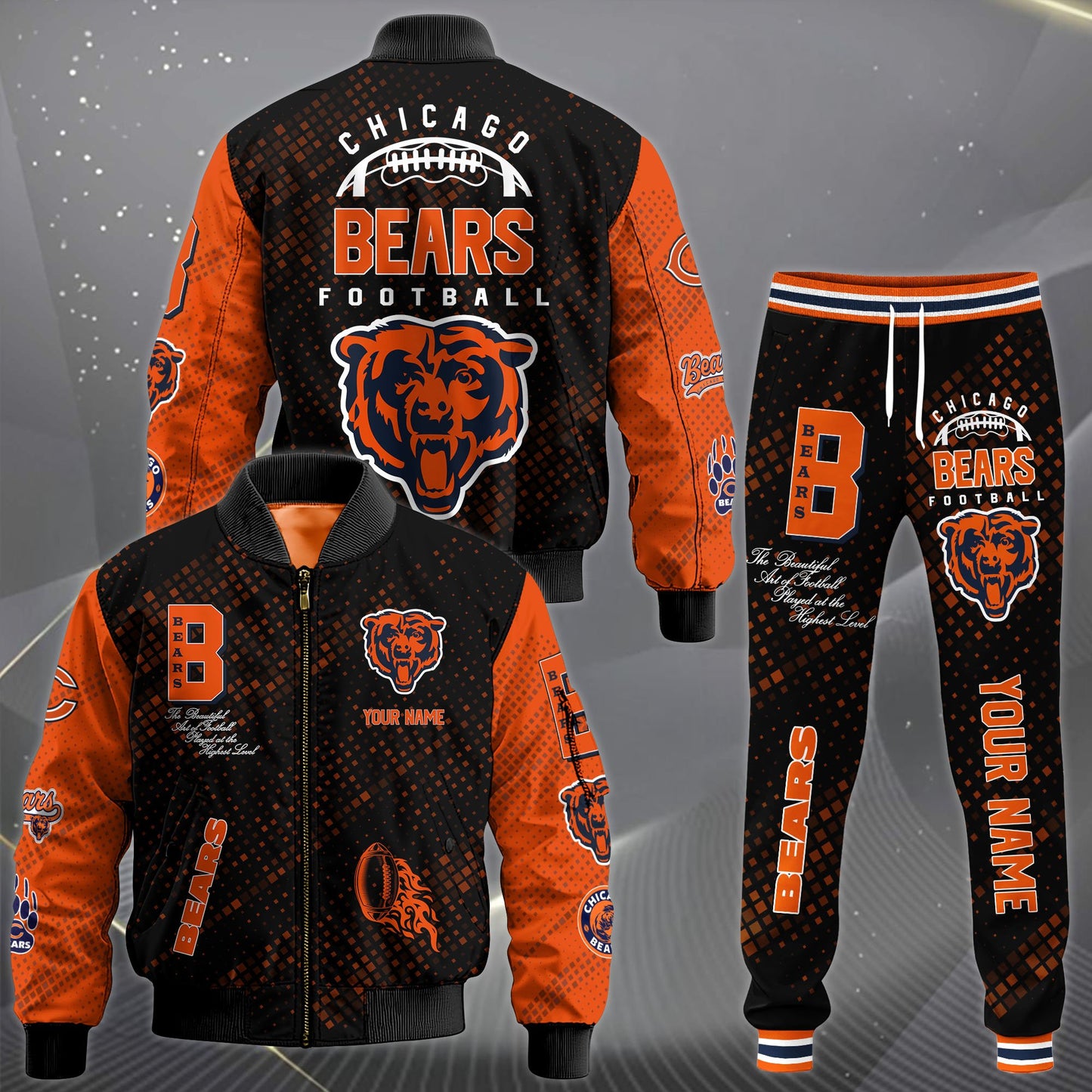 LIMITED EDITION - NEW CUSTOMIZED NFL26 CCB CHICAGO BEARS SATIN VARSITY JACKET & LONG PANTS