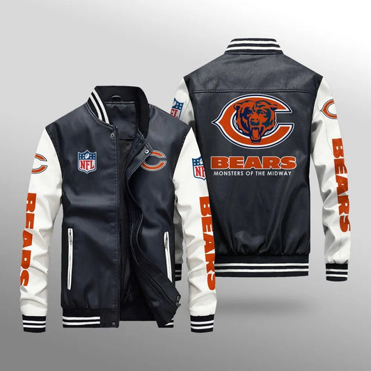 LIMITED EDITION - NEW CUSTOMIZED NFL26 CCB CHICAGO BEARS LEATHER BOMBER JACKET