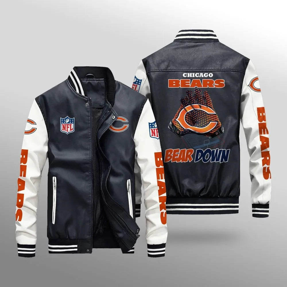 LIMITED EDITION - NEW CUSTOMIZED NFL26 CCB CHICAGO BEARS LEATHER BOMBER JACKET