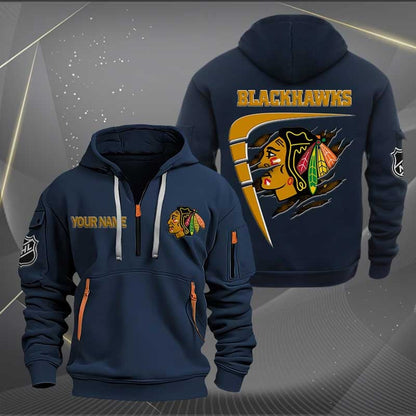 LIMITED EDITION - NEW CUSTOMIZED NHL08 CBH CHICAGO BLACKHAWKS QUARTER ZIP HOODIE