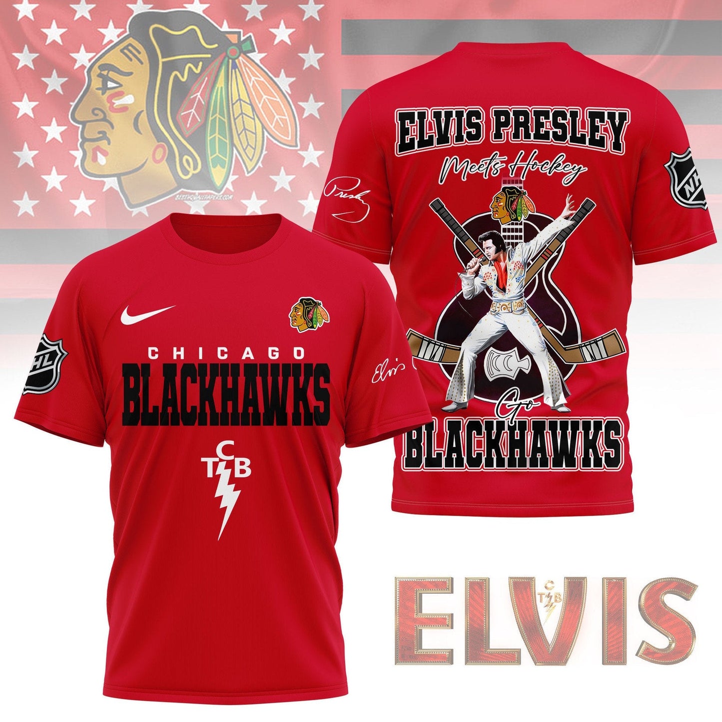 LIMITED EDITION - NEW CUSTOMIZED NHL08 CBH CHICAGO BLACKHAWKS X ELVIS PRESLEY FAN 3D SHIRT