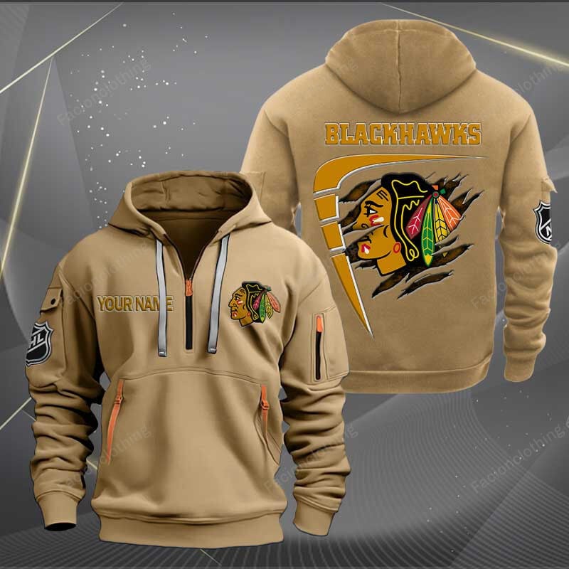LIMITED EDITION - NEW CUSTOMIZED NHL08 CBH CHICAGO BLACKHAWKS QUARTER ZIP HOODIE
