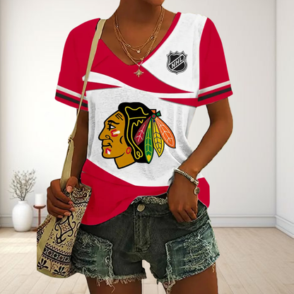 LIMITED EDITION - NEW CUSTOMIZED NHL08 CBH CHICAGO BLACKHAWKS V-NECK FEMALE SHIRT
