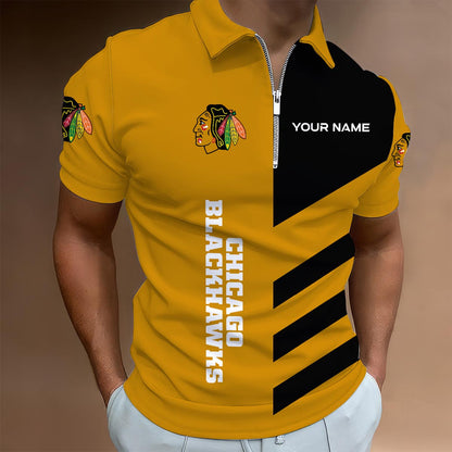 LIMITED EDITION - NEW CUSTOMIZED NHL08 CBH CHICAGO BLACKHAWKS ZIP POLO SHIRT
